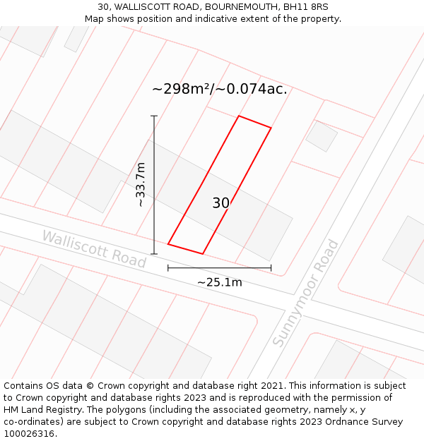 30, WALLISCOTT ROAD, BOURNEMOUTH, BH11 8RS: Plot and title map