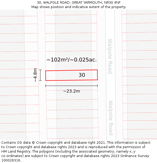 30, WALPOLE ROAD, GREAT YARMOUTH, NR30 4NF: Plot and title map