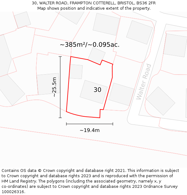 30, WALTER ROAD, FRAMPTON COTTERELL, BRISTOL, BS36 2FR: Plot and title map