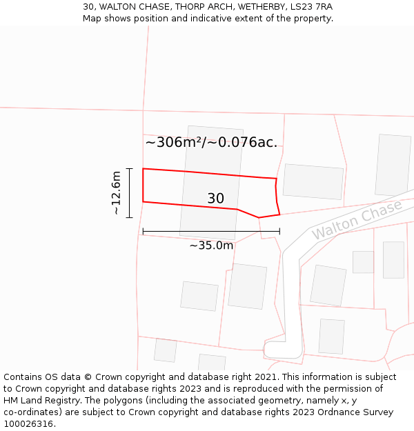 30, WALTON CHASE, THORP ARCH, WETHERBY, LS23 7RA: Plot and title map