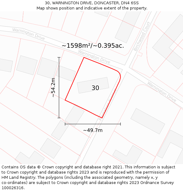 30, WARNINGTON DRIVE, DONCASTER, DN4 6SS: Plot and title map