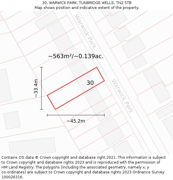 30, WARWICK PARK, TUNBRIDGE WELLS, TN2 5TB: Plot and title map