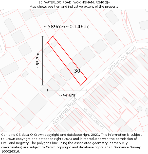 30, WATERLOO ROAD, WOKINGHAM, RG40 2JH: Plot and title map