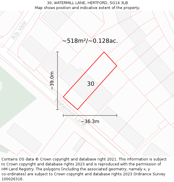 30, WATERMILL LANE, HERTFORD, SG14 3LB: Plot and title map