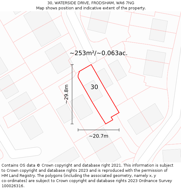 30, WATERSIDE DRIVE, FRODSHAM, WA6 7NG: Plot and title map