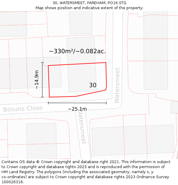 30, WATERSMEET, FAREHAM, PO16 0TG: Plot and title map