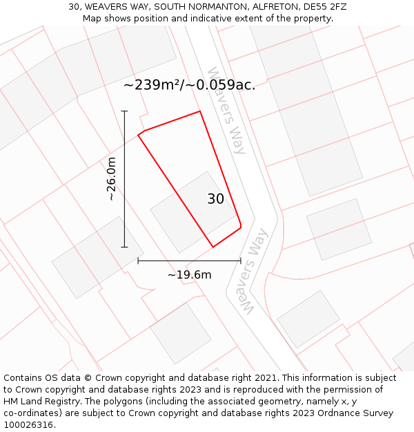 30, WEAVERS WAY, SOUTH NORMANTON, ALFRETON, DE55 2FZ: Plot and title map