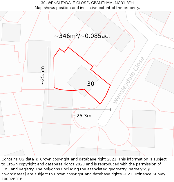 30, WENSLEYDALE CLOSE, GRANTHAM, NG31 8FH: Plot and title map