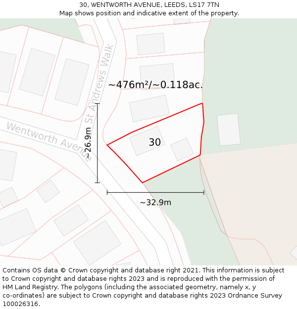 30, WENTWORTH AVENUE, LEEDS, LS17 7TN: Plot and title map