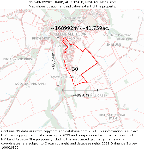 30, WENTWORTH PARK, ALLENDALE, HEXHAM, NE47 9DR: Plot and title map