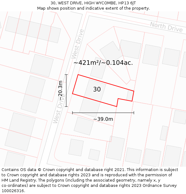 30, WEST DRIVE, HIGH WYCOMBE, HP13 6JT: Plot and title map