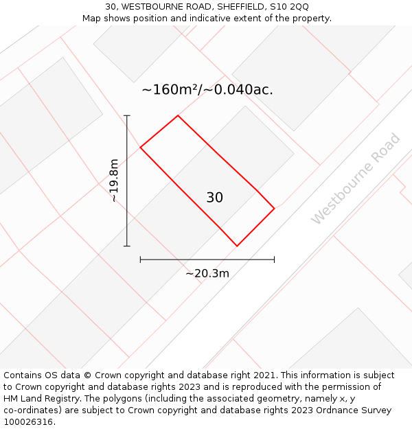 30, WESTBOURNE ROAD, SHEFFIELD, S10 2QQ: Plot and title map