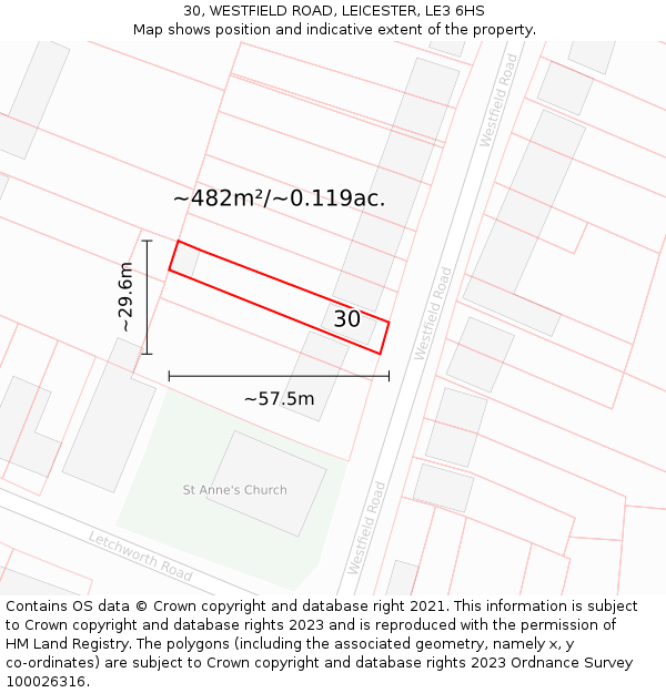 30, WESTFIELD ROAD, LEICESTER, LE3 6HS: Plot and title map