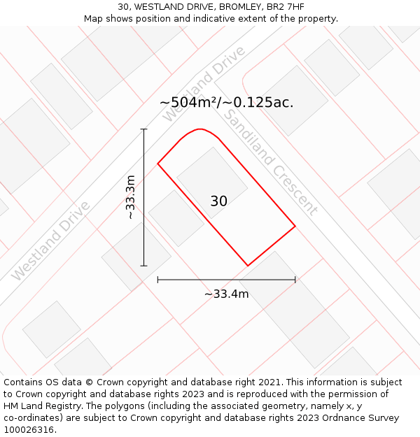 30, WESTLAND DRIVE, BROMLEY, BR2 7HF: Plot and title map