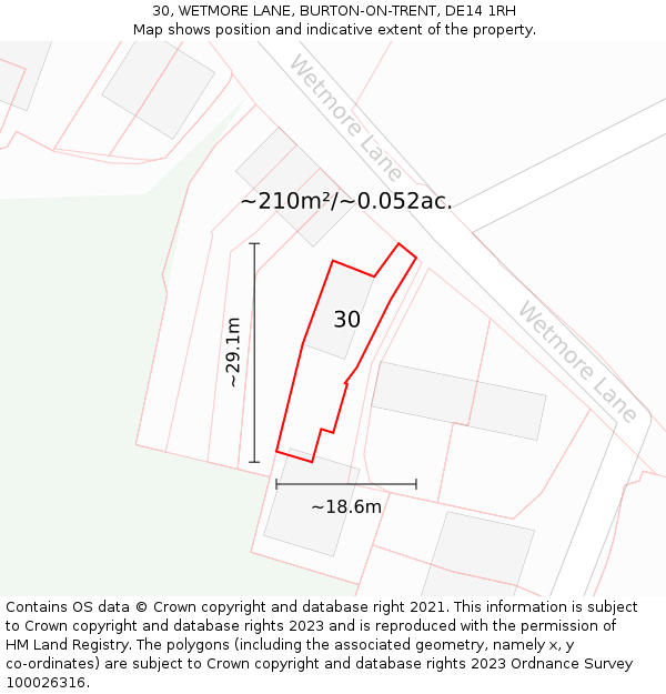 30, WETMORE LANE, BURTON-ON-TRENT, DE14 1RH: Plot and title map