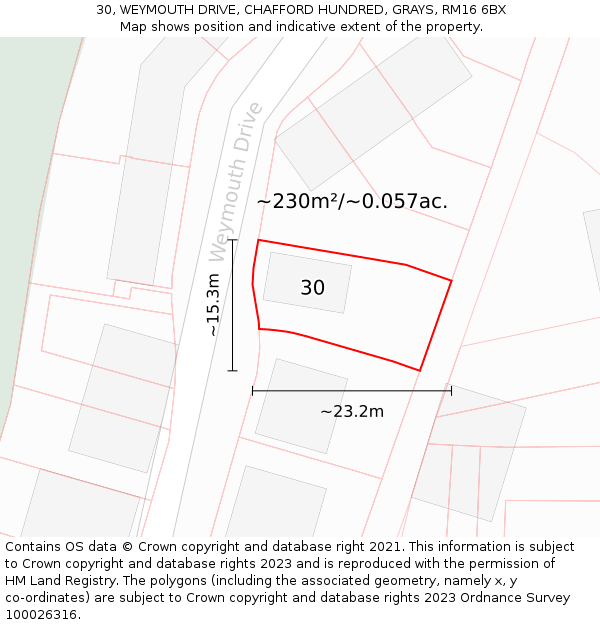 30, WEYMOUTH DRIVE, CHAFFORD HUNDRED, GRAYS, RM16 6BX: Plot and title map