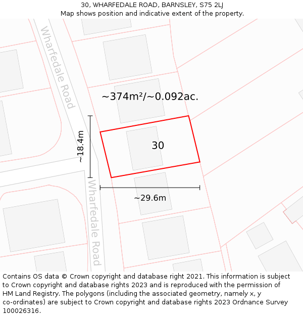 30, WHARFEDALE ROAD, BARNSLEY, S75 2LJ: Plot and title map
