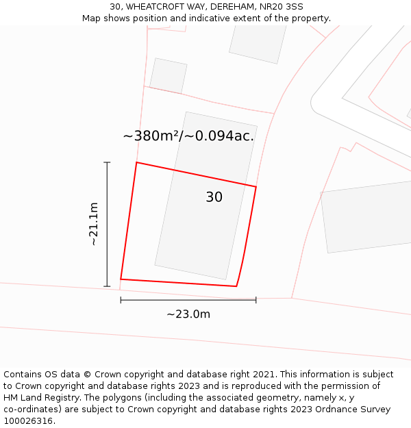 30, WHEATCROFT WAY, DEREHAM, NR20 3SS: Plot and title map