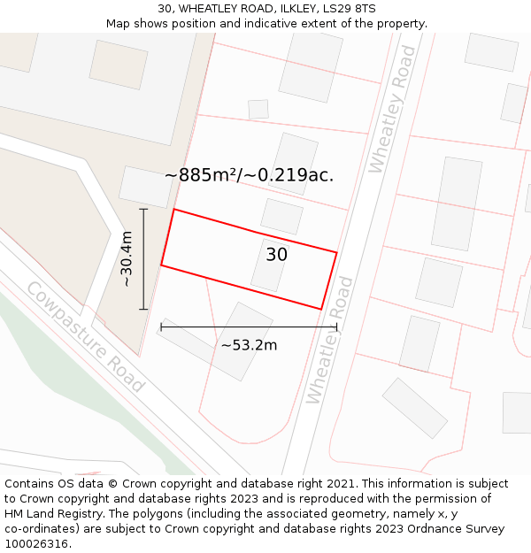 30, WHEATLEY ROAD, ILKLEY, LS29 8TS: Plot and title map