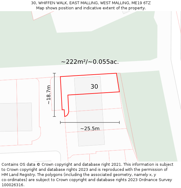 30, WHIFFEN WALK, EAST MALLING, WEST MALLING, ME19 6TZ: Plot and title map