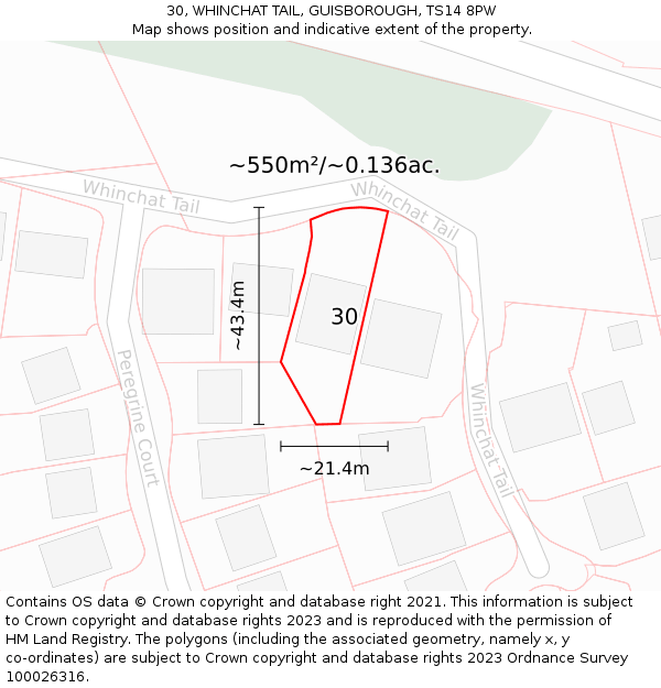 30, WHINCHAT TAIL, GUISBOROUGH, TS14 8PW: Plot and title map