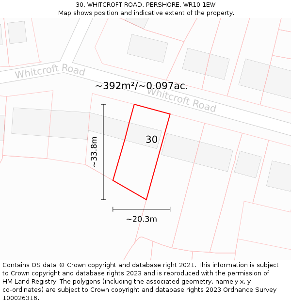 30, WHITCROFT ROAD, PERSHORE, WR10 1EW: Plot and title map