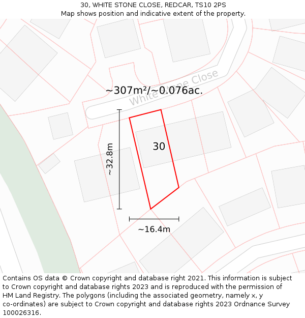 30, WHITE STONE CLOSE, REDCAR, TS10 2PS: Plot and title map