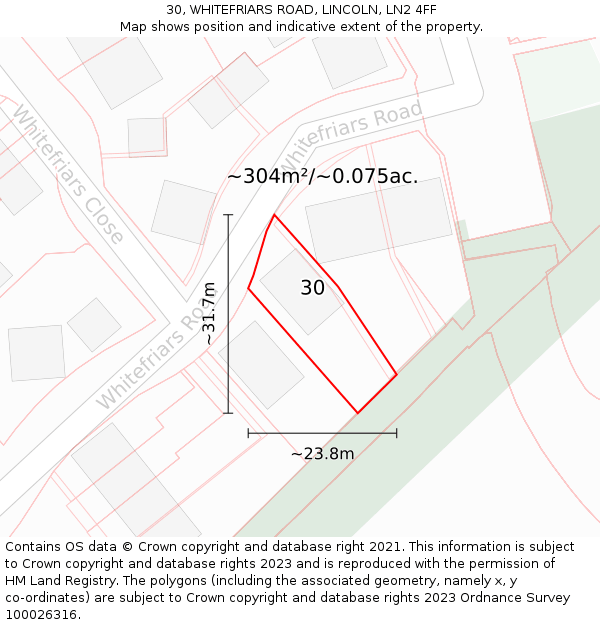 30, WHITEFRIARS ROAD, LINCOLN, LN2 4FF: Plot and title map