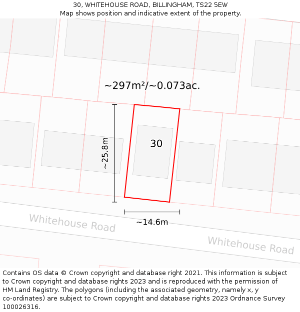 30, WHITEHOUSE ROAD, BILLINGHAM, TS22 5EW: Plot and title map
