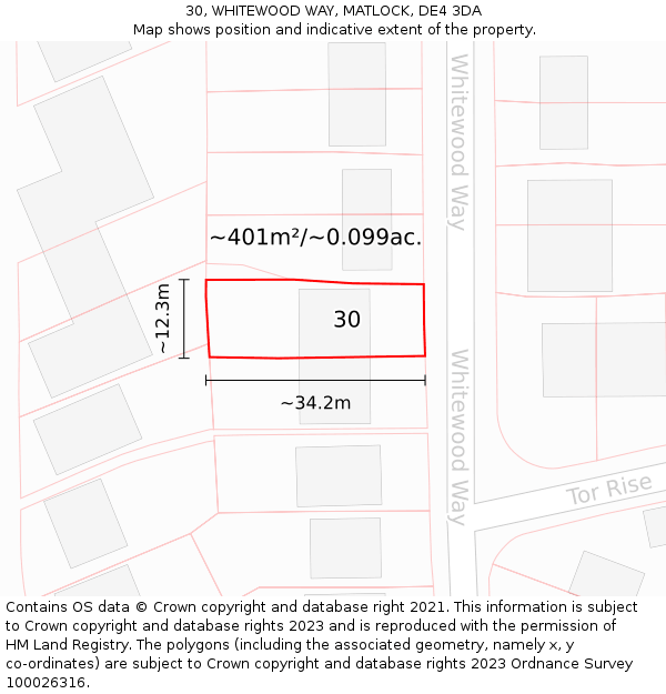 30, WHITEWOOD WAY, MATLOCK, DE4 3DA: Plot and title map