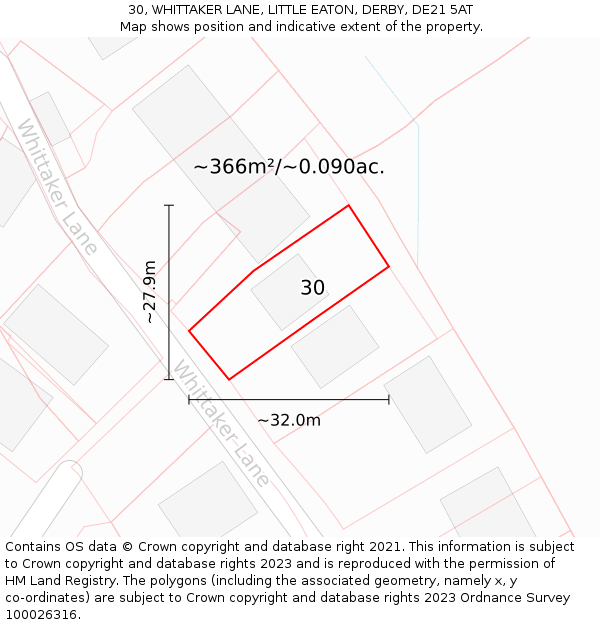 30, WHITTAKER LANE, LITTLE EATON, DERBY, DE21 5AT: Plot and title map