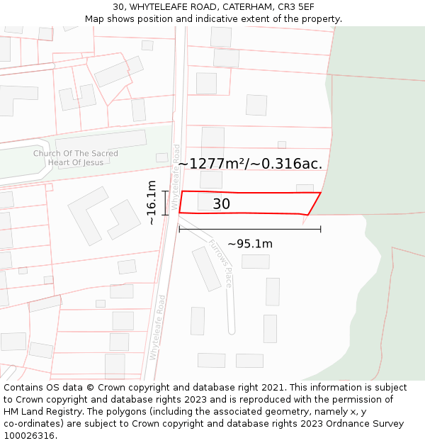 30, WHYTELEAFE ROAD, CATERHAM, CR3 5EF: Plot and title map