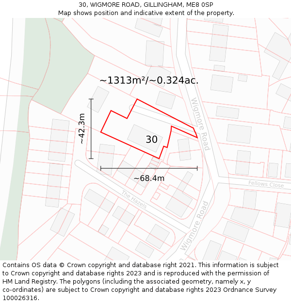 30, WIGMORE ROAD, GILLINGHAM, ME8 0SP: Plot and title map