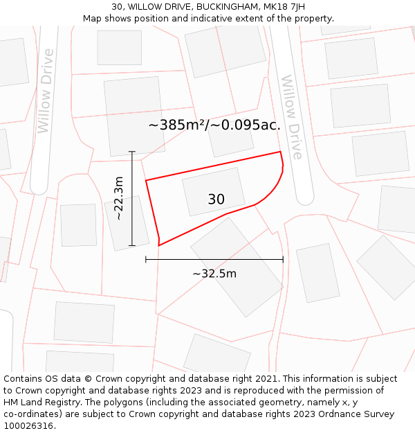 30, WILLOW DRIVE, BUCKINGHAM, MK18 7JH: Plot and title map