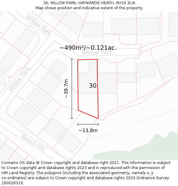 30, WILLOW PARK, HAYWARDS HEATH, RH16 3UA: Plot and title map