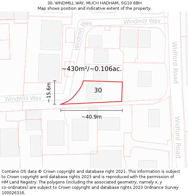 30, WINDMILL WAY, MUCH HADHAM, SG10 6BH: Plot and title map