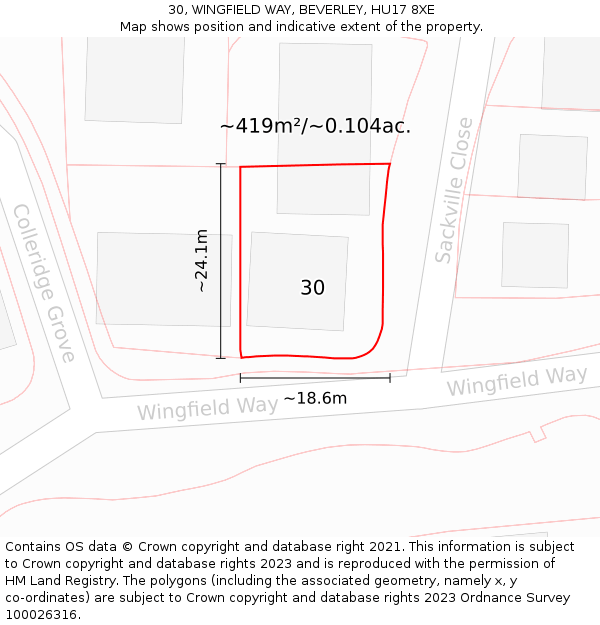 30, WINGFIELD WAY, BEVERLEY, HU17 8XE: Plot and title map