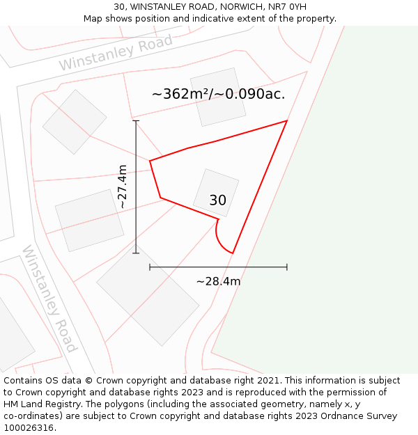 30, WINSTANLEY ROAD, NORWICH, NR7 0YH: Plot and title map