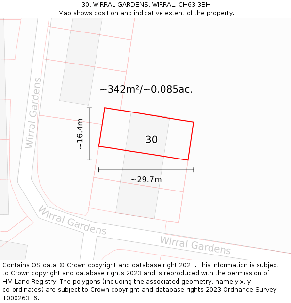30, WIRRAL GARDENS, WIRRAL, CH63 3BH: Plot and title map