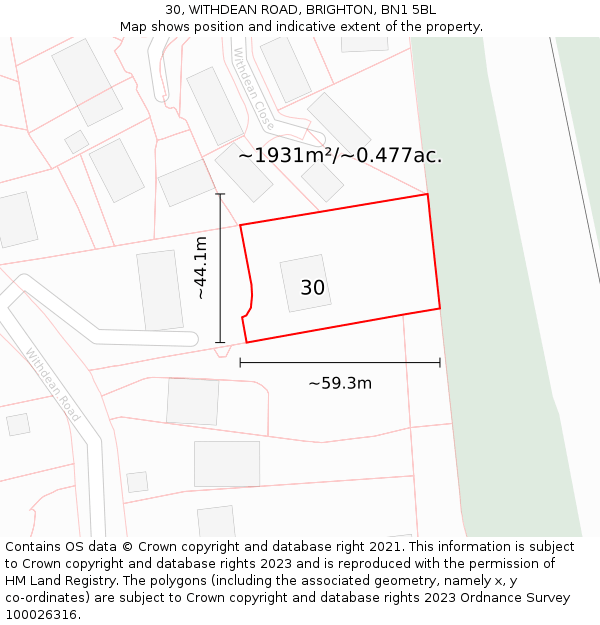 30, WITHDEAN ROAD, BRIGHTON, BN1 5BL: Plot and title map