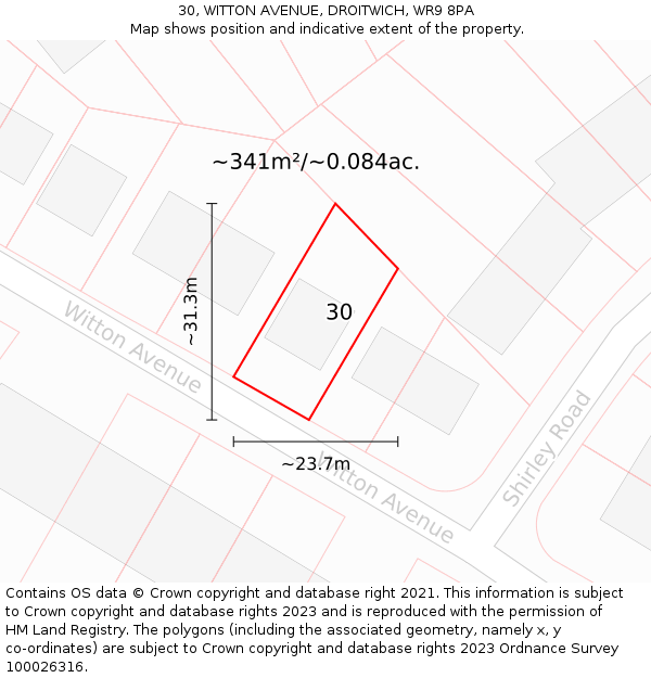 30, WITTON AVENUE, DROITWICH, WR9 8PA: Plot and title map