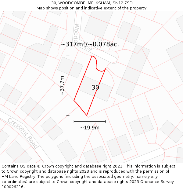 30, WOODCOMBE, MELKSHAM, SN12 7SD: Plot and title map