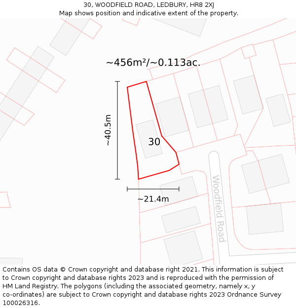 30, WOODFIELD ROAD, LEDBURY, HR8 2XJ: Plot and title map