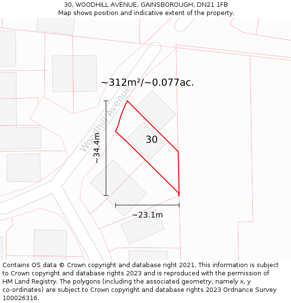 30, WOODHILL AVENUE, GAINSBOROUGH, DN21 1FB: Plot and title map