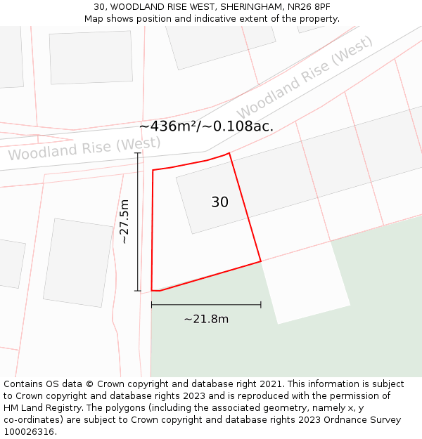 30, WOODLAND RISE WEST, SHERINGHAM, NR26 8PF: Plot and title map