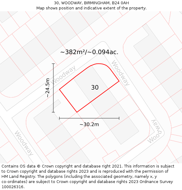 30, WOODWAY, BIRMINGHAM, B24 0AH: Plot and title map