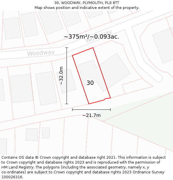 30, WOODWAY, PLYMOUTH, PL9 8TT: Plot and title map