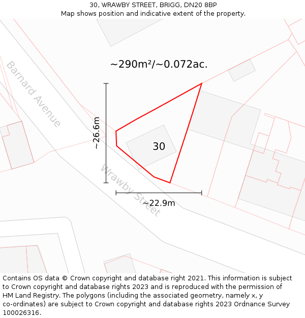 30, WRAWBY STREET, BRIGG, DN20 8BP: Plot and title map