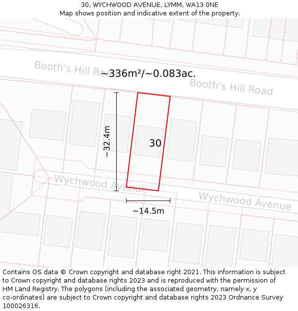 30, WYCHWOOD AVENUE, LYMM, WA13 0NE: Plot and title map