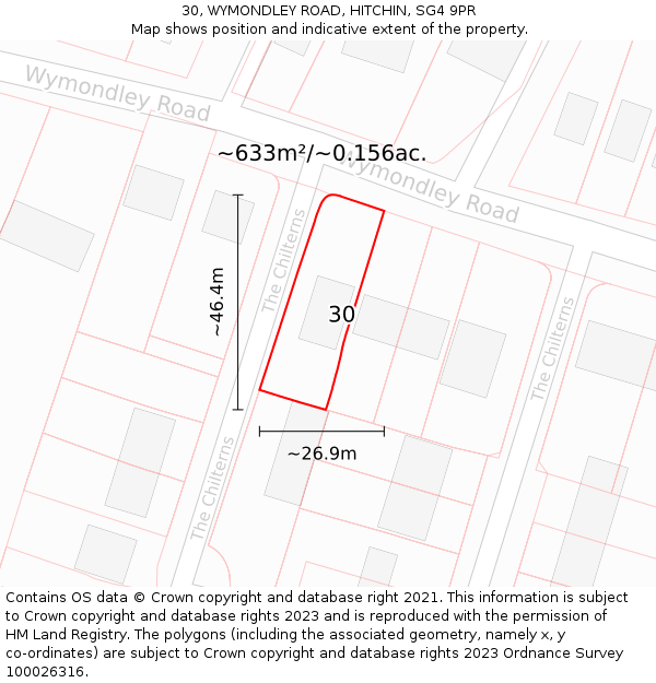 30, WYMONDLEY ROAD, HITCHIN, SG4 9PR: Plot and title map